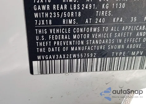 2014 Volkswagen Tiguan Sel z USA, uszkodzony, nr VIN WVGAV3AX2EW557592